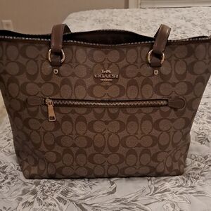 Excellent Condition- Coach Brown Monogram Tote with Leather Trim